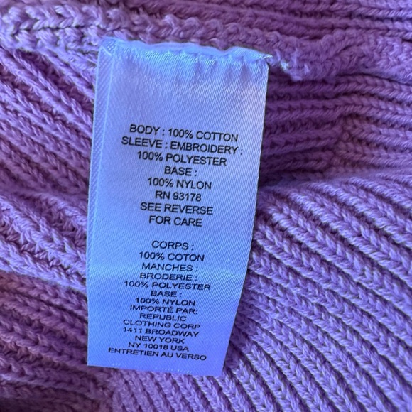 INDUSTRY Lilac Pink Cotton Knit Sweater Top w Sheer Floral Applique Sleeve S - Picture 11 of 12